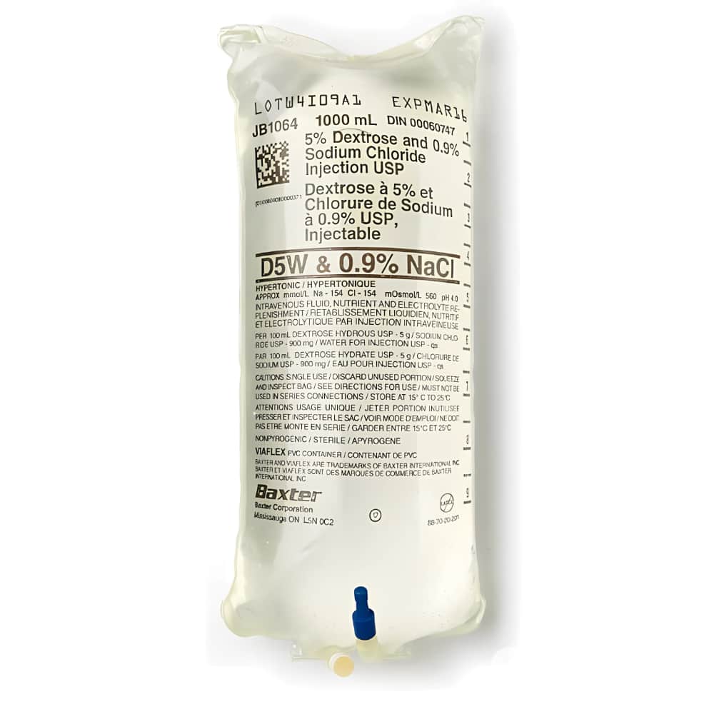 1000ml Dextrose and Sodium Chloride BAXTER Pack per 5