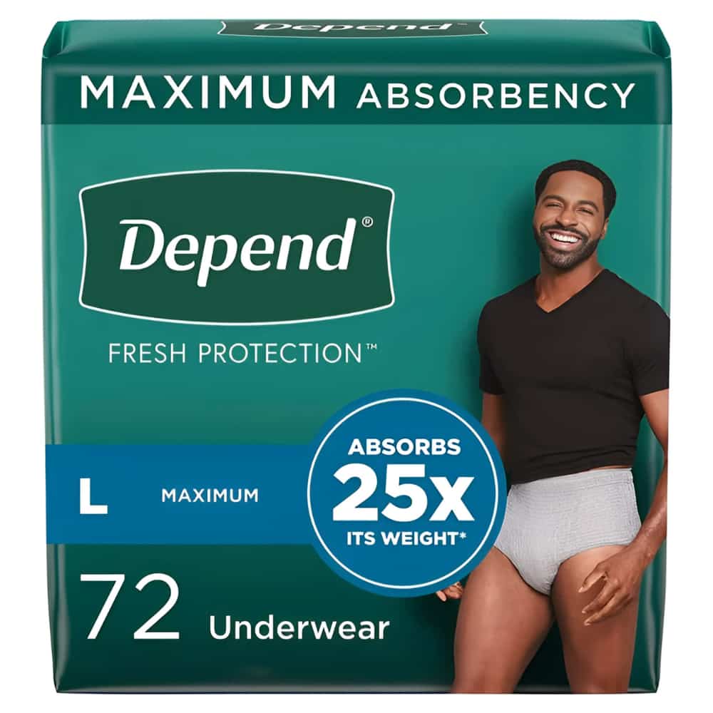 Depend Fresh Protection Adult Incontinence Underwear for Men - Grey - Maximum - Large/72 Count