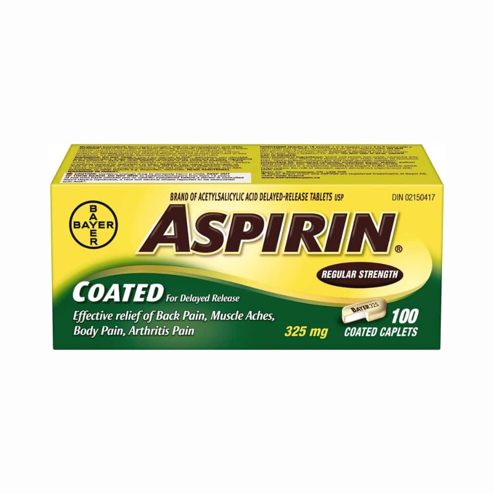 ASPIRIN Coated for Delayed Release Regular Strength 325mg, Effective Relief of Back Pain, Muscle Aches, Arthritis pain, 100 Caplets