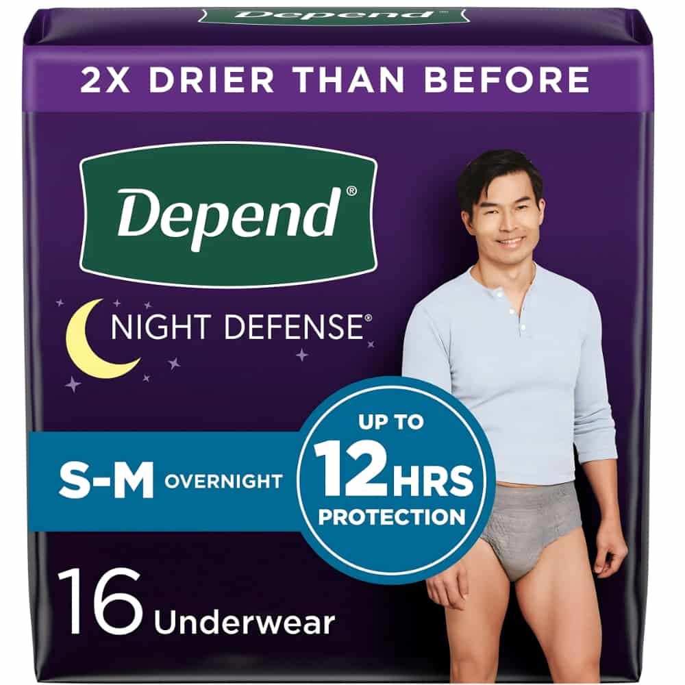 Depend Night Defense Incontinence Underwear for Men, Overnight, Size S/M, 16 Count