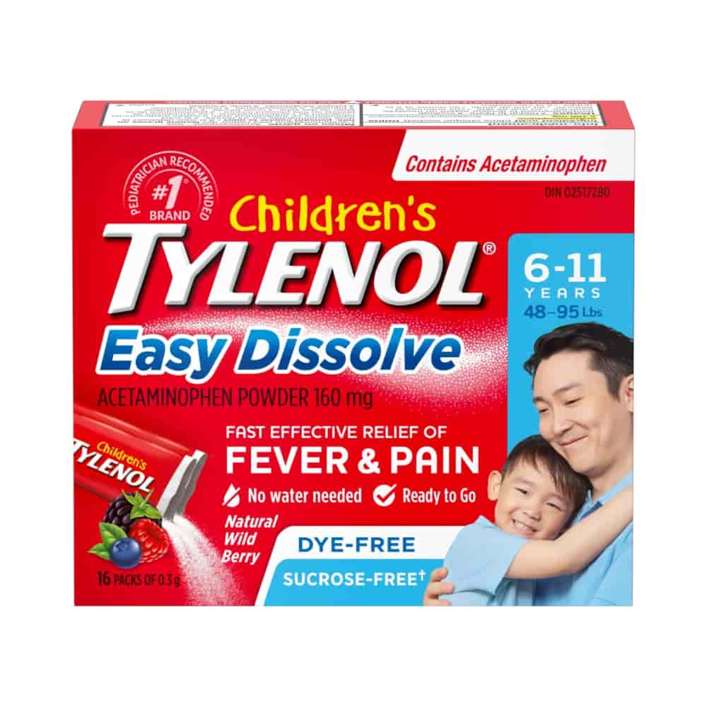 Children’s Easy Dissolve Natural Wild Berry flavour Acetaminophen Powder – Kids Fever, Headache, Pain Relief, 160mg Acetaminophen