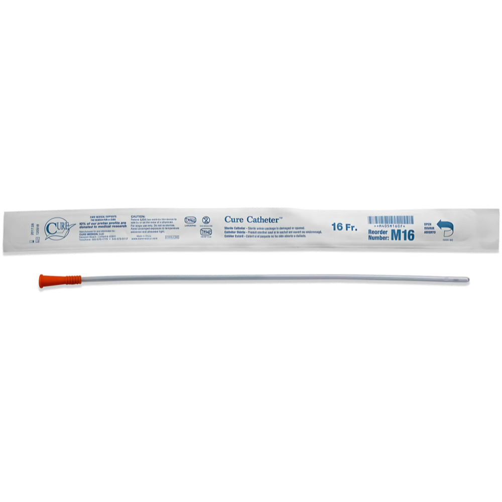 Cure Male Straight Tip Intermittent Catheter | 16FR | Each | Cure Catheters | SKU: M16 - Box 100 pcs