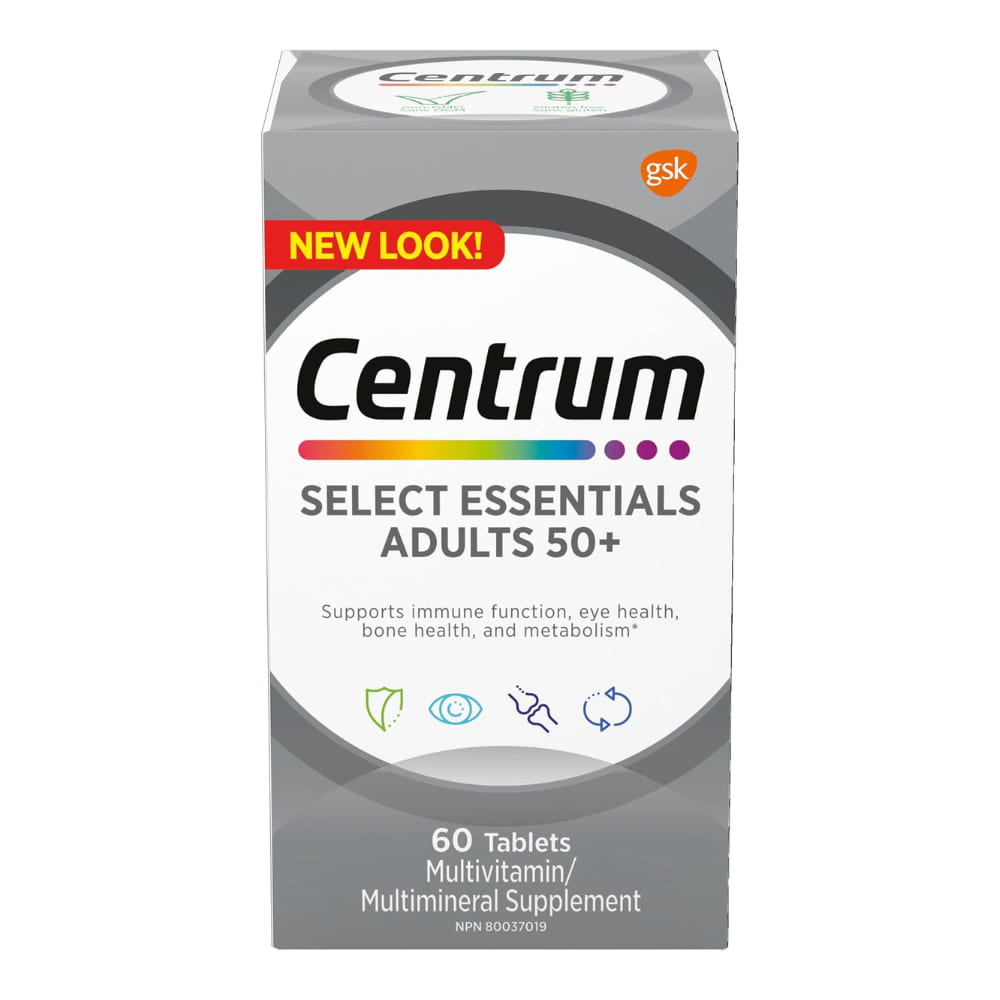 Centrum Select Essentials Adults 50+ Multivitamin and Multimineral Supplement Tablets, 60 Count