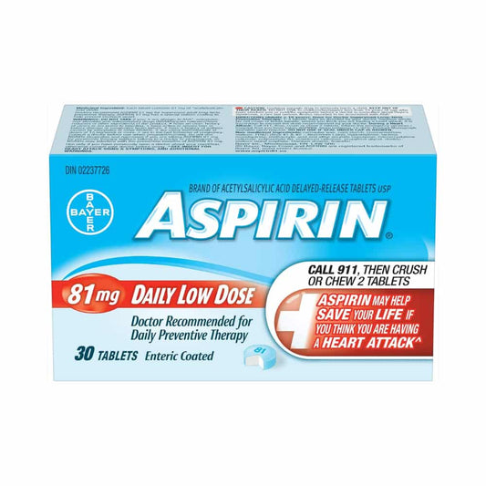 ASPIRIN 81mg, Daily Low Dose Enteric Coated Tablets, 30 Tablets