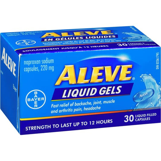ALEVE Pain Relief Liquid Gels, Strength to Last Up to 12 Hours, Naproxen Sodium 220mg, 30 Liquid Gel Capsules