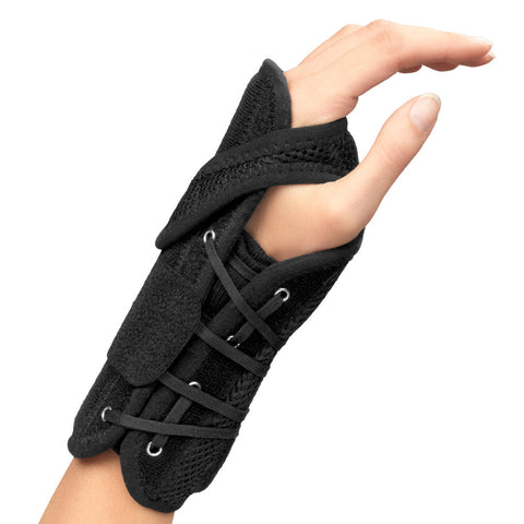 Ea/1 Otc Maximum Wrist Brace W/ Adjustable Thumb Strap Sm(5 1/2 - 6 1/2") Left Hand Black Removable Splint Pull-Lace Closure