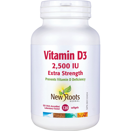 New Roots: Vitamin D3 2500IU Extra Strength Softgels
