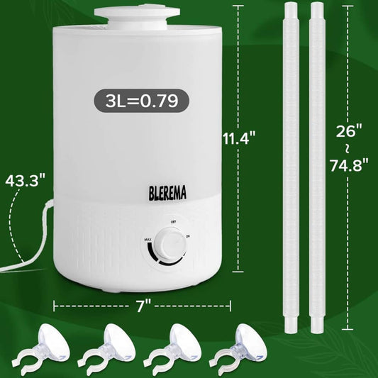 3L No Leak Plant Humidifiers for Grow Tent Greenhouse and Grow Room, Top-Fill, Auto Shut Off, with Extendable Targeting Hose Perfect for Indoor Plant Care and Humidity Control (Single Dual Fog Output