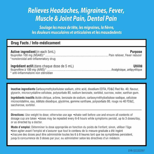 Children's Advil Fever and Pain Relief Ibuprofen Oral Suspension, Dye Free, Berry, 100 mL