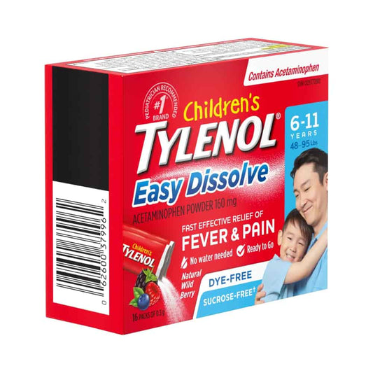 Children’s Easy Dissolve Natural Wild Berry flavour Acetaminophen Powder – Kids Fever, Headache, Pain Relief, 160mg Acetaminophen