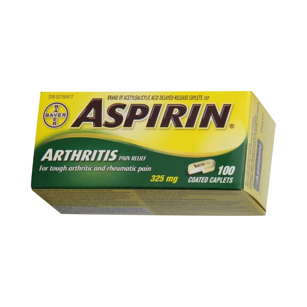 ASPIRIN Coated for Delayed Release Regular Strength 325mg, Effective Relief of Back Pain, Muscle Aches, Arthritis pain, 100 Caplets
