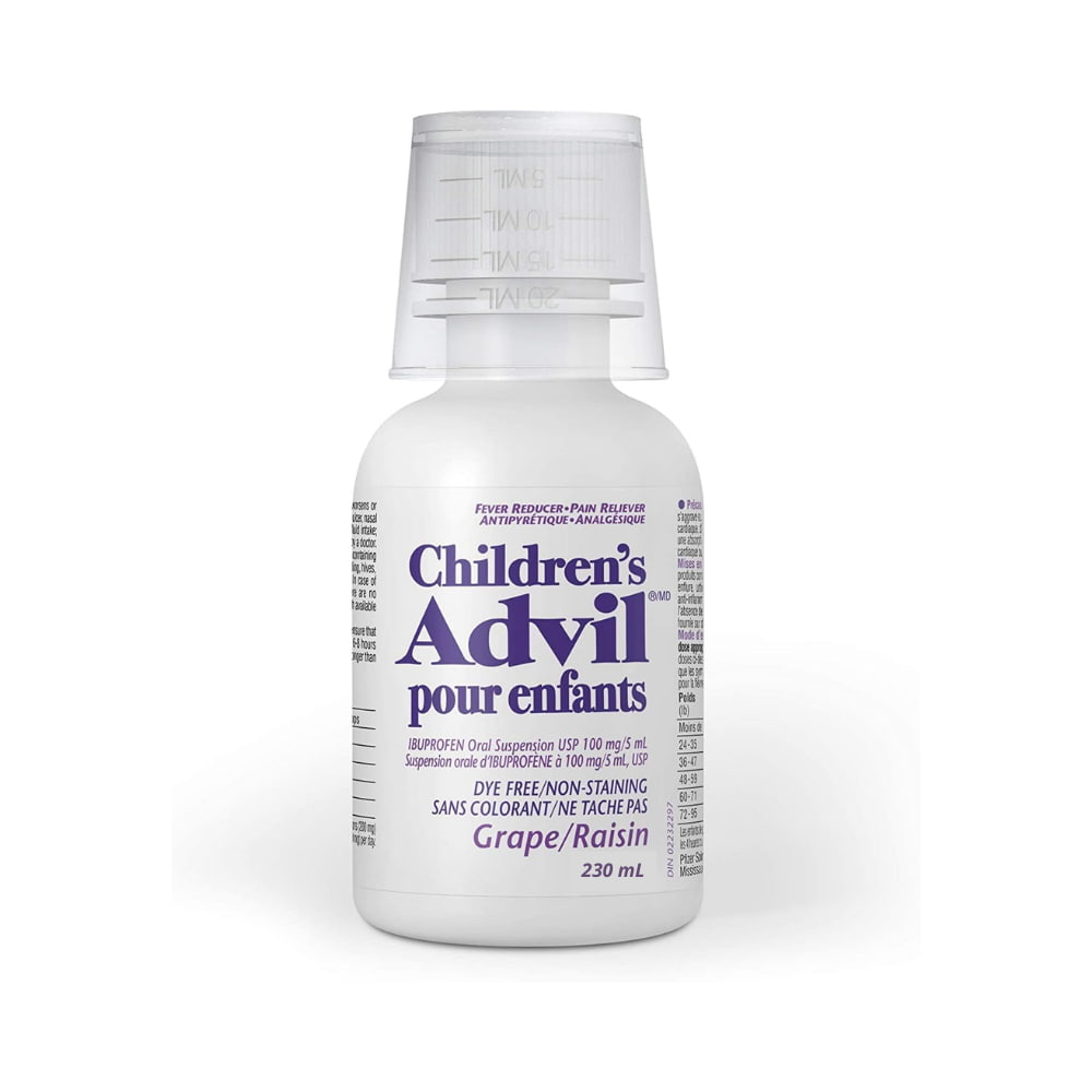 Children's Advil Fever and Pain Relief Ibuprofen Oral Suspension, Dye Free, Grape, 230 mL