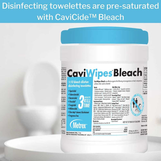 CaviWipes Bleach Surface Disinfectant Cleaner Premoistened Manual Pull Wipe 90 Count Canister Bleach Scent NonSterile