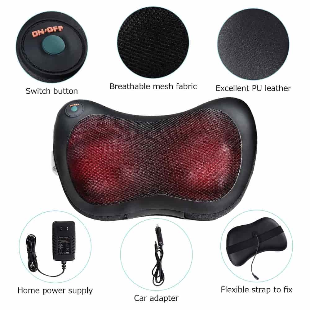 Costway Shiatsu Shoulder Neck Back Massage Pillow with Heat Deep Kneading Massager Car Seat
