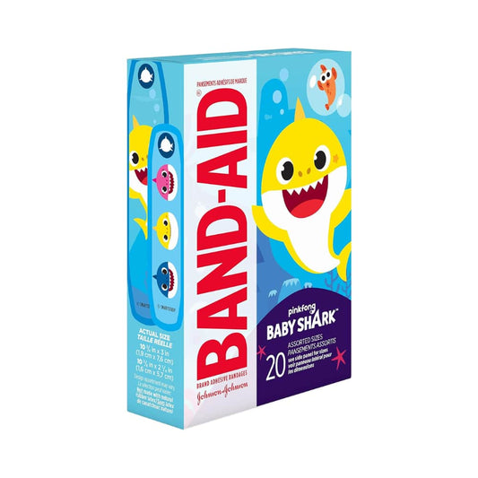 Adhesive Bandages Pinkfong Baby Shark Characters for Kids and Toddlers, Assorted Sizes 20 ea