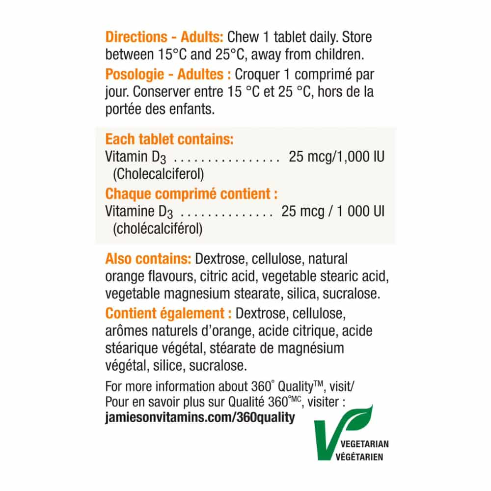 Chewable Vitamin D 1,000 IU Natural Tangy Orange