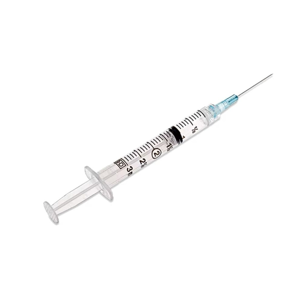 BD Luer-Lok™ 3mL Syringe with Needle, 25 G x 1" (Blue Hub) (Box 100 pcs)