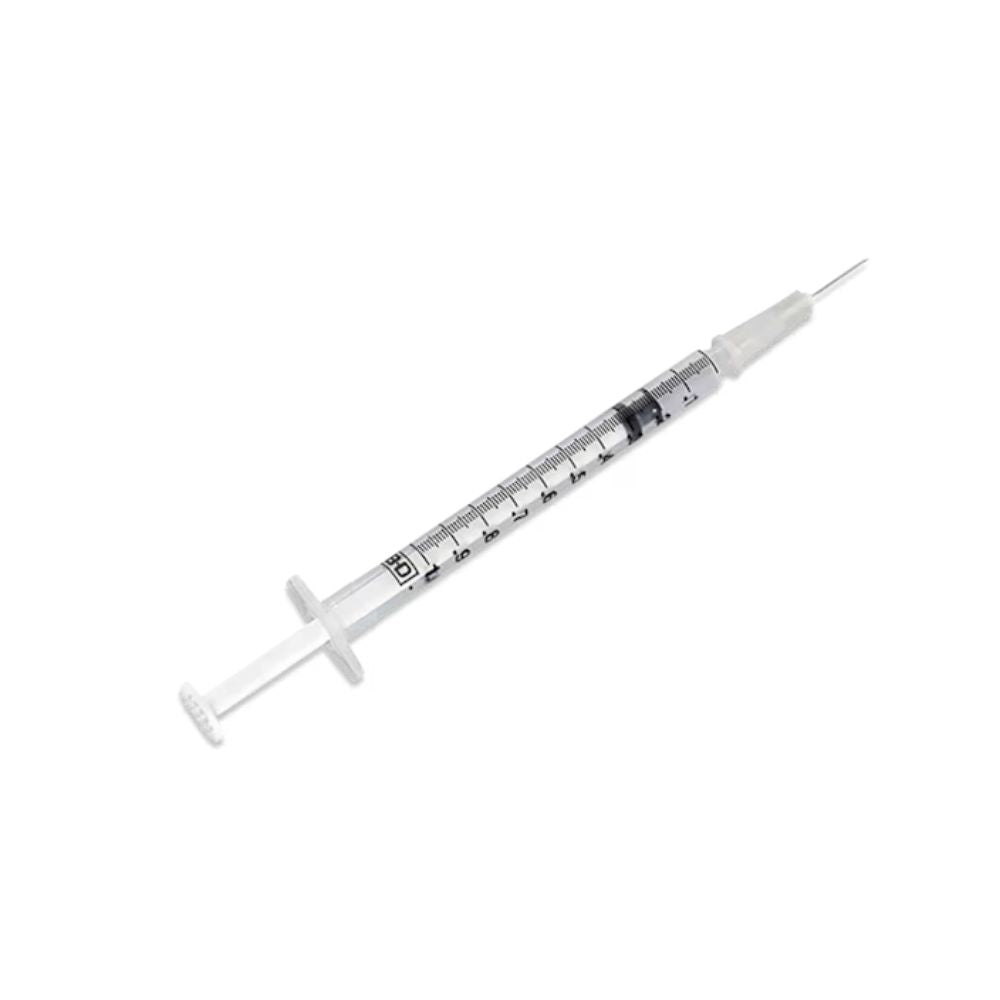 BD Slip Tip™ 1mL Syringe w/Needle, 27G x 1/2", Grey Hub (Box 100 pcs)