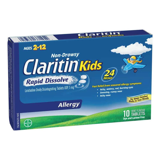 Claritin Kids Allergy Medicine Loratadine Tablets - 24-Hour Non-Drowsy Relief of Children's Seasonal Allergy Symptoms, For Children Aged 2+, Rapid Dissolve Tablets, 5mg x 10 count