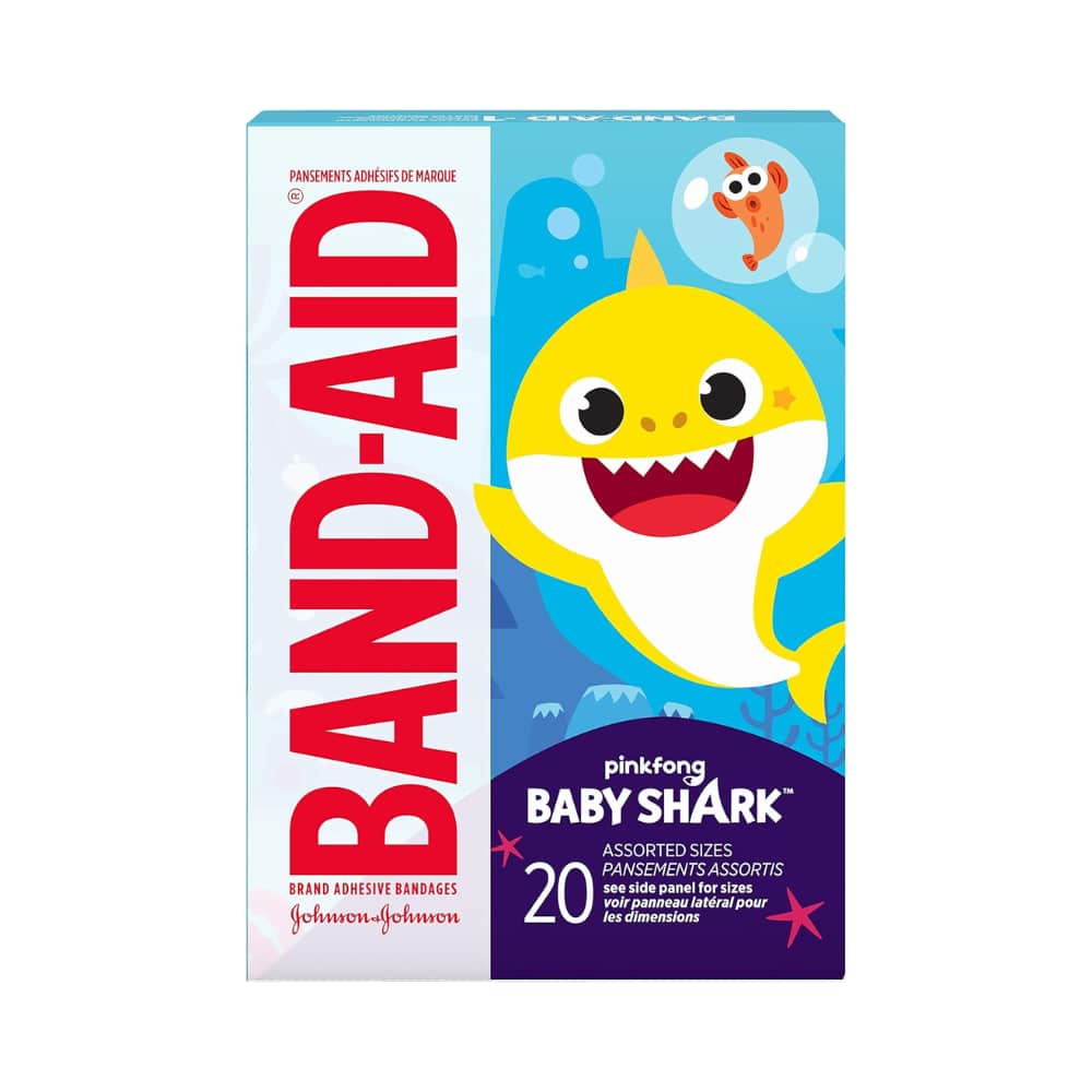 Adhesive Bandages Pinkfong Baby Shark Characters for Kids and Toddlers, Assorted Sizes 20 ea