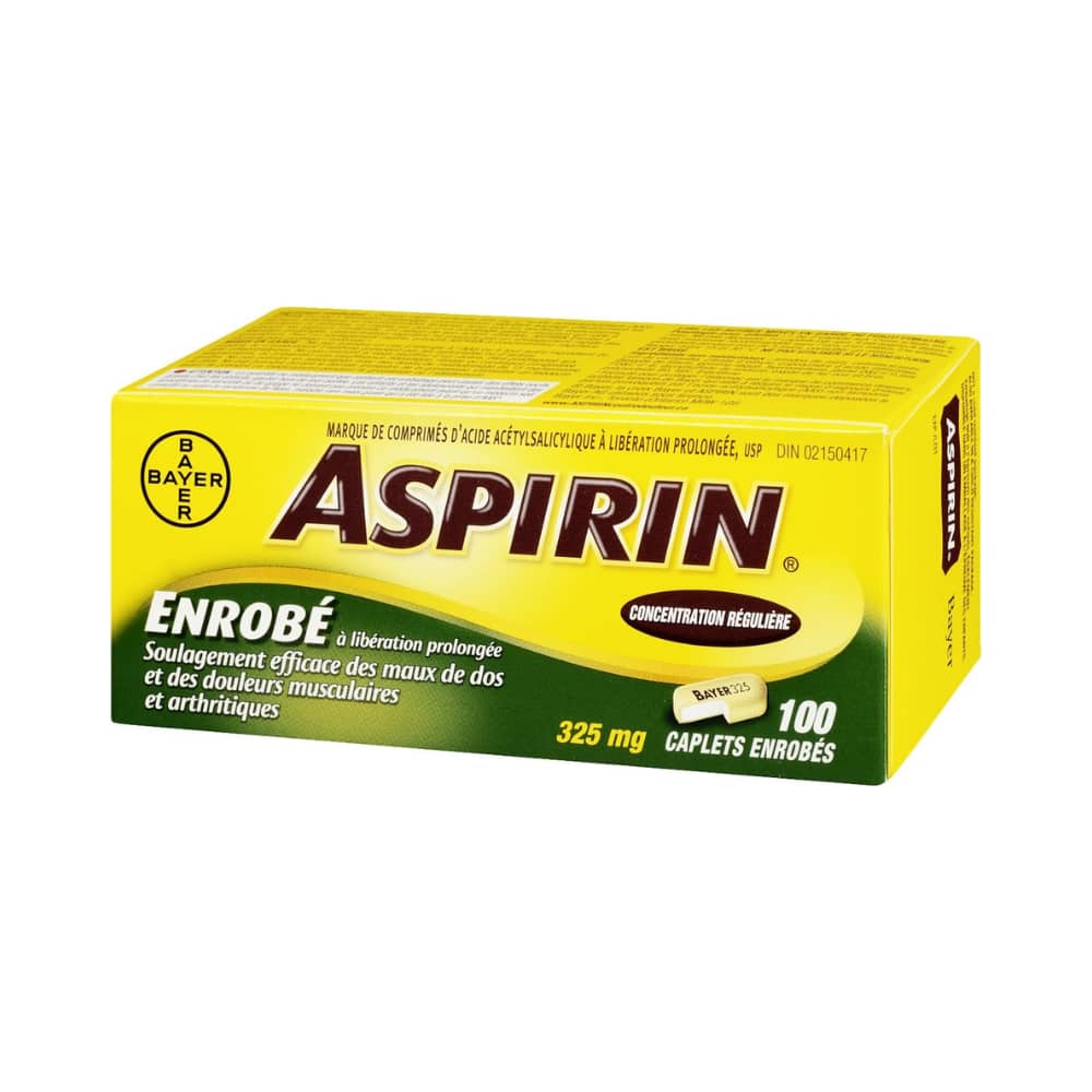 ASPIRIN Coated for Delayed Release Regular Strength 325mg, Effective Relief of Back Pain, Muscle Aches, Arthritis pain, 100 Caplets