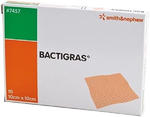 Bactigras Tulle Gras (10x10cm in 10 Individually Wrapped Sterile Dressings Sealed Separately) Advanced Wound Management As Gauze of Leno Weave Impregnated, White Soft Paraffin & 0.5% Chlorhexidine