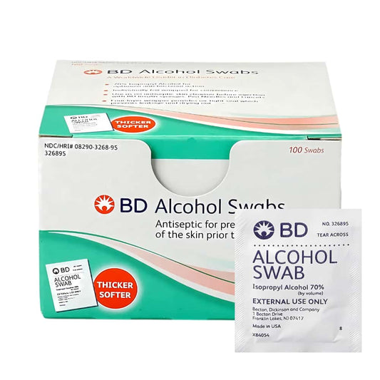 5 Pack BD Alcohol Swabs Individually wrapped Antiseptic 100 Swabs Each