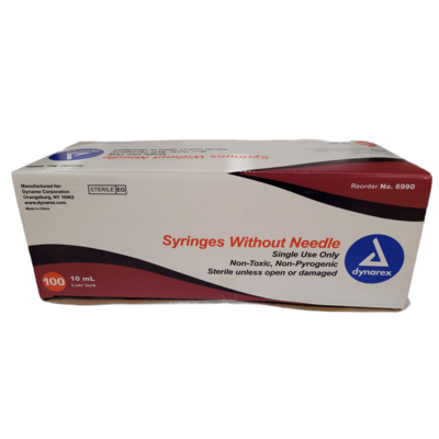Dynarex® Leur Lock Syringes Without Needle, 10 cc (Box 100 pcs)