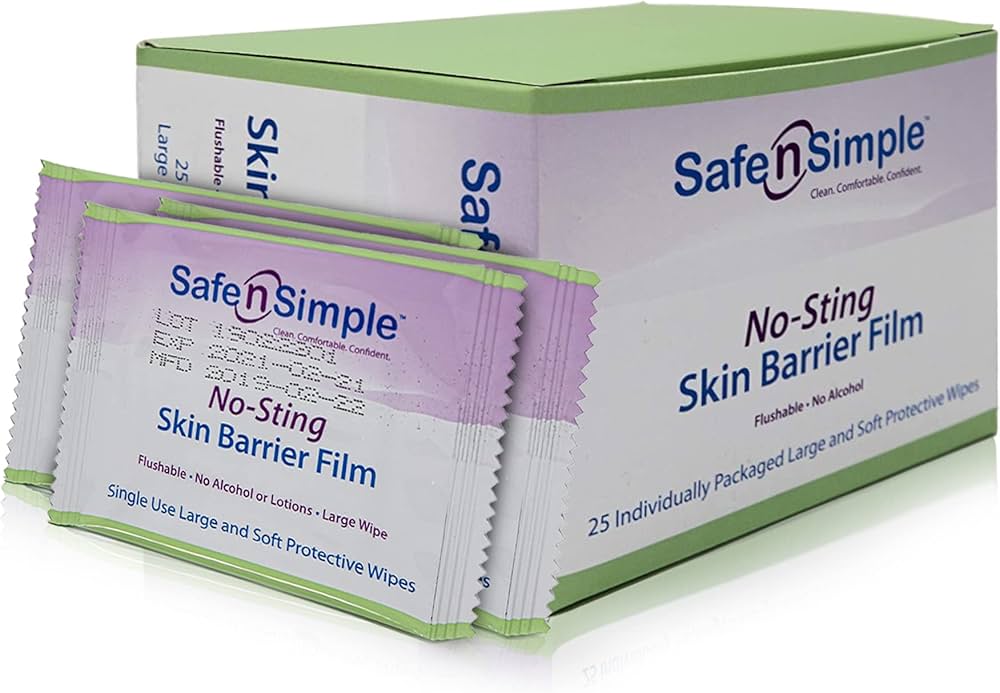 Safe n' Simple Skin Barrier Wipes - 25 Large 5” x 7” Individually Wrapped No-Sting Barrier Film Wipes - Skin Prep Protective Wipes - Bandage Medical Barrier Film for Skin