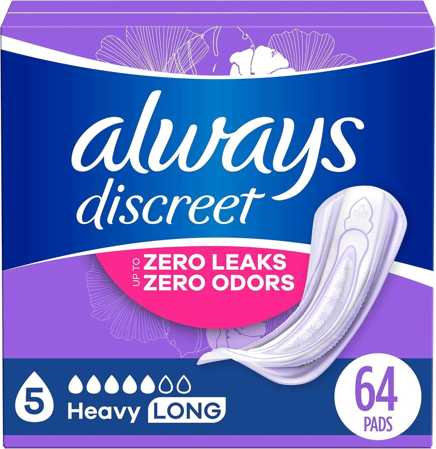 Always Discreet Up To 100% Protection Incontinence Pads - Heavy Long - 64's