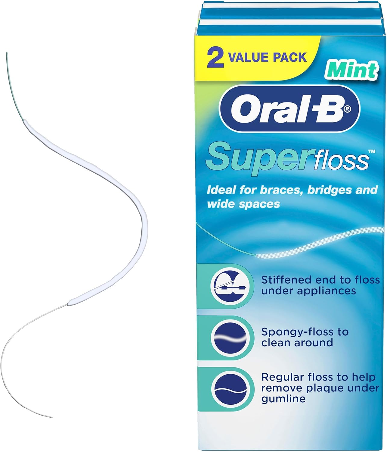Oral-B Super Floss Pre-Cut Strands, Ideal for Braces, Bridges, and Wide Spaces, 50 Count Pack (2 Pack)