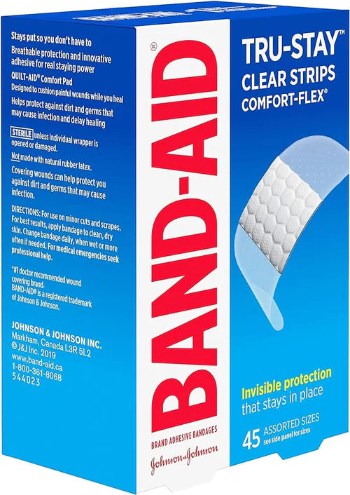 BAND-AID® Brand TRU-STAY™ Clear Strips COMFORT-FLEX® Bandages, Assorted Sizes, 45 Count
