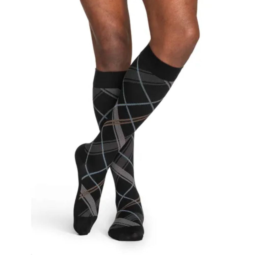 Sigvaris Microfiber Shades Men's Stockings, 15-20mmHg, Size B, Black Plaid (Per Pair)