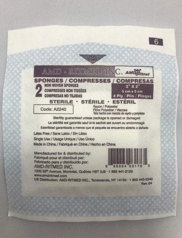 Gauze Pads 2 in.x2 in.x4ply STERILE Non-Woven, 2/pkg - 50/Box