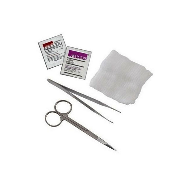 Suture Removal Tray with Stainless Steel Floor Grade Scissors, and Plastic Forceps