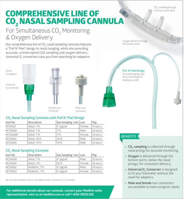 Nasal Cannula, Adult, 7ft CO2+7ft Oxygen Line, Female Luer Connector - 25/Case
