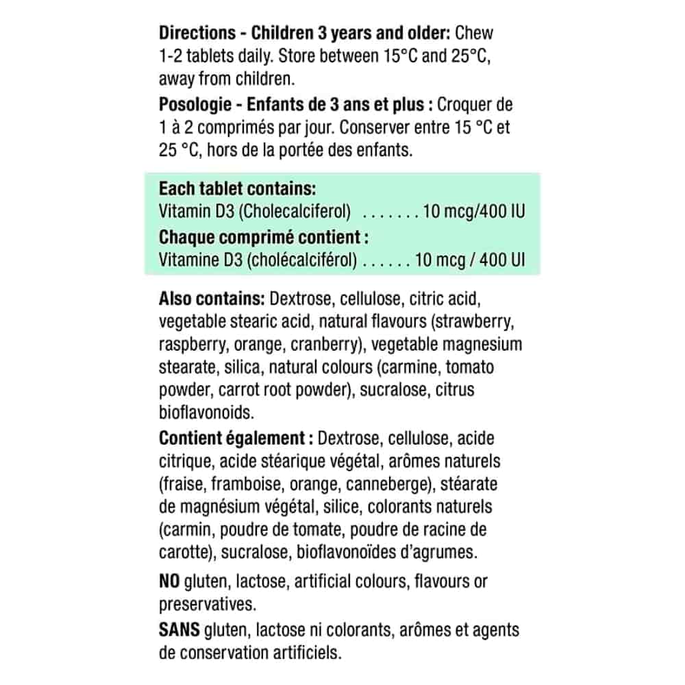 Chewable vitamin D3 supplement 400 IU for kids