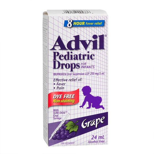 Advil Pediatric Drops for Infants for Fever and Pain Relief, Dye Free, Grape, 24 mL