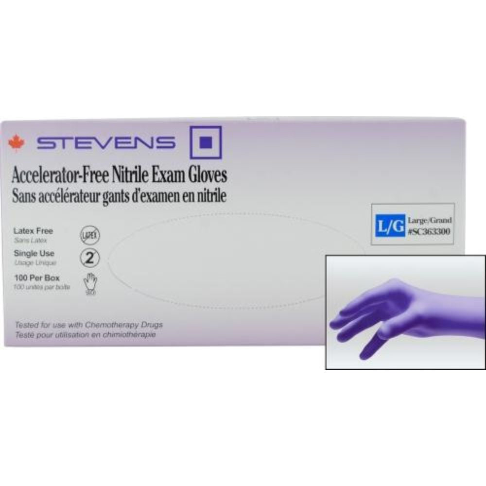 Stevens Accelerator-Free Nitrile Exam Gloves, Powder‑Free, Non‑Sterile, Large (Box 100 pcs)
