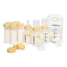 Kit/1 Medela Breast Feeding Gift Set (3 - 5oz Bottles W/ Nips, Neck & Cap) (20 - Leak Proof Stand Up Freezable Bags) (6 - 2.7oz Mini Bottles) Dishwasher/Microwave Safe Bpa-Free