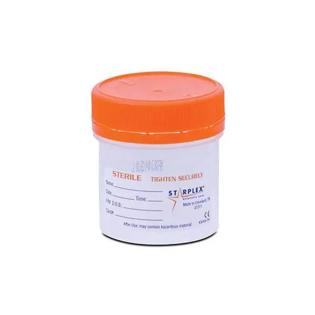 Bx/100 Specimen Container, 90Ml Clear, Sterile W/ O-Ring Cap, Orange Cap.
