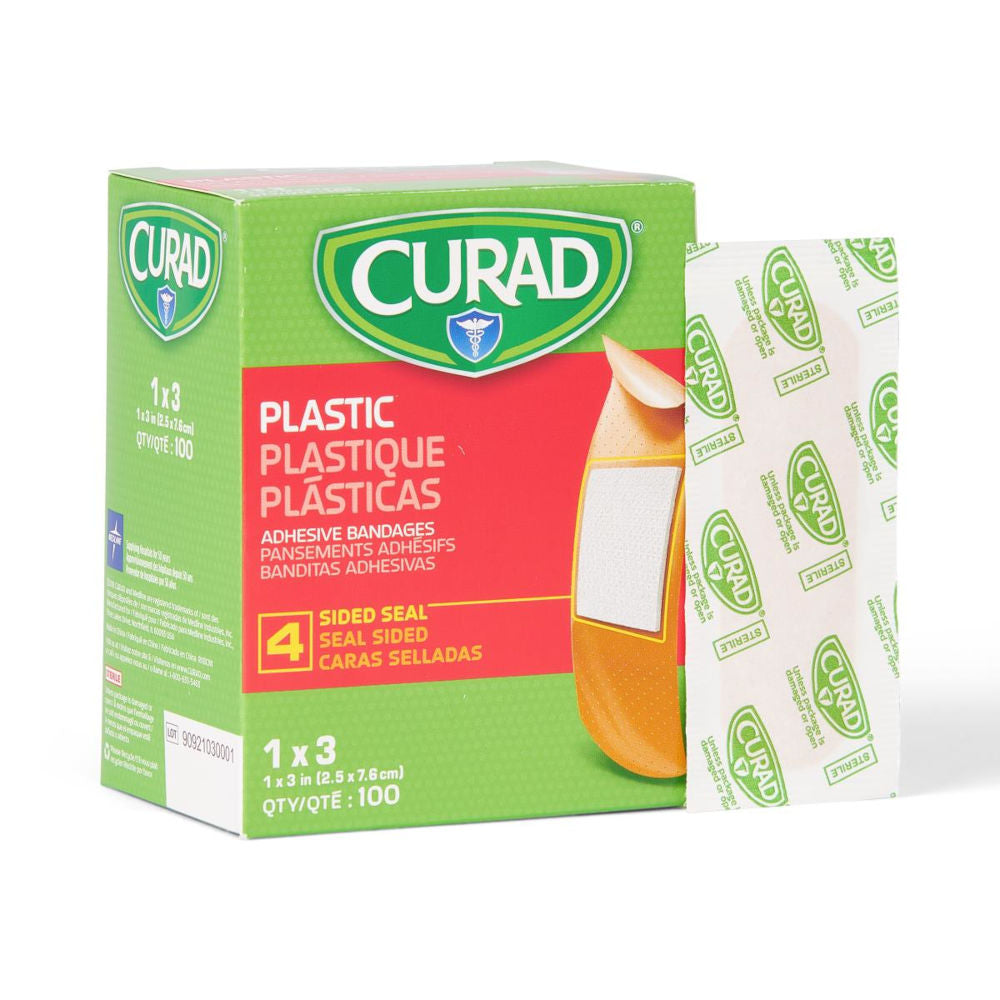 CURAD® Plastic Adhesive Bandages, Strip - 1" x 3" (Box 100 pcs)