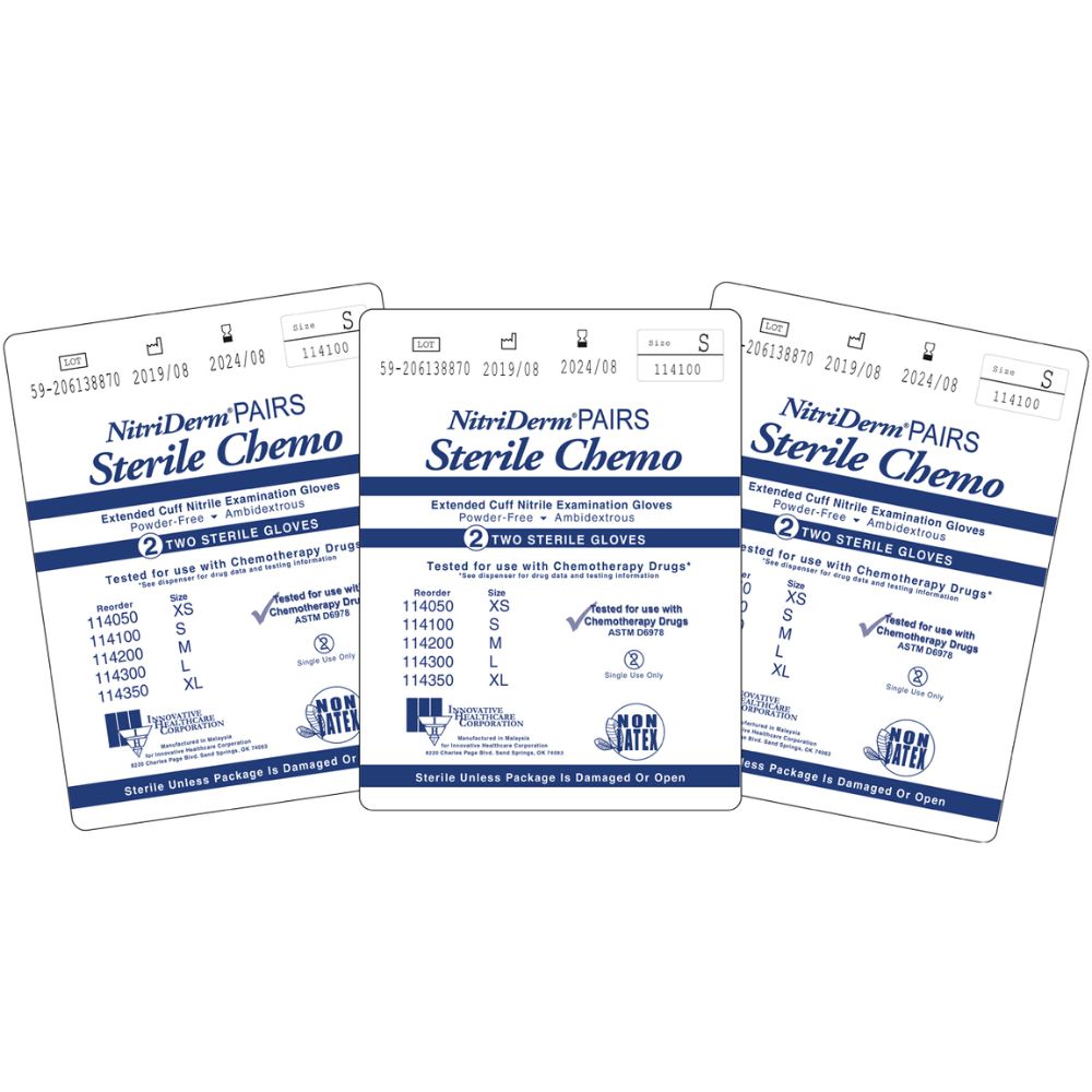 NitriDerm® Nitrile Exam Gloves, Extended Cuff, Sterile (50 pairs per box), Medium