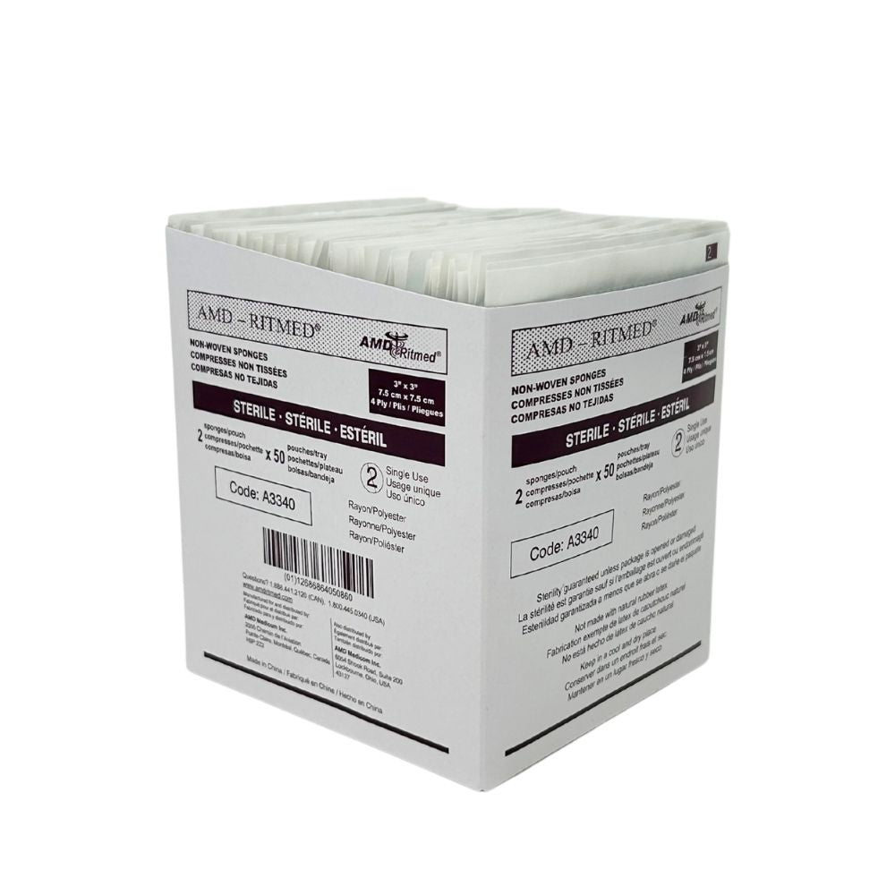 Ritmed® Non-Woven Gauze Sponges, Sterile, 4-ply, 3" x 3" - 2"s (Tray 50 pcs)