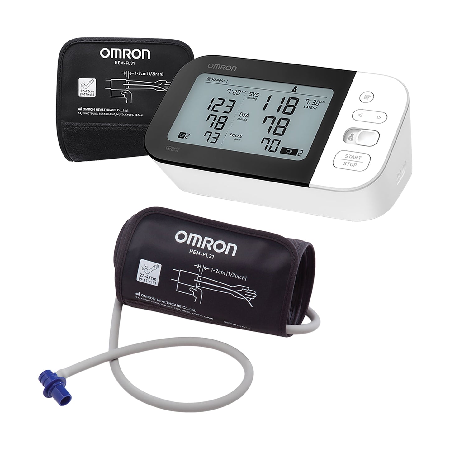 Omron BP7350 7 Series Wireless Upper Arm Blood Pressure Monitor & HEM-FL31-B 9-Inch to 17-Inch Easy-Wrap ComFit Cuff