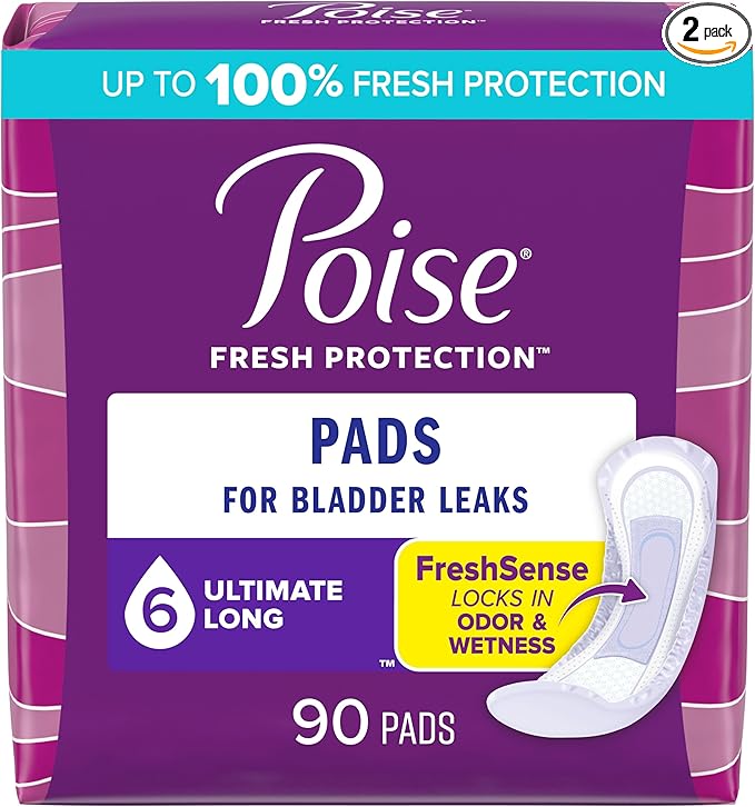 Poise Incontinence & Postpartum Long Length Pads - Ultimate Absorbency - 90 Count