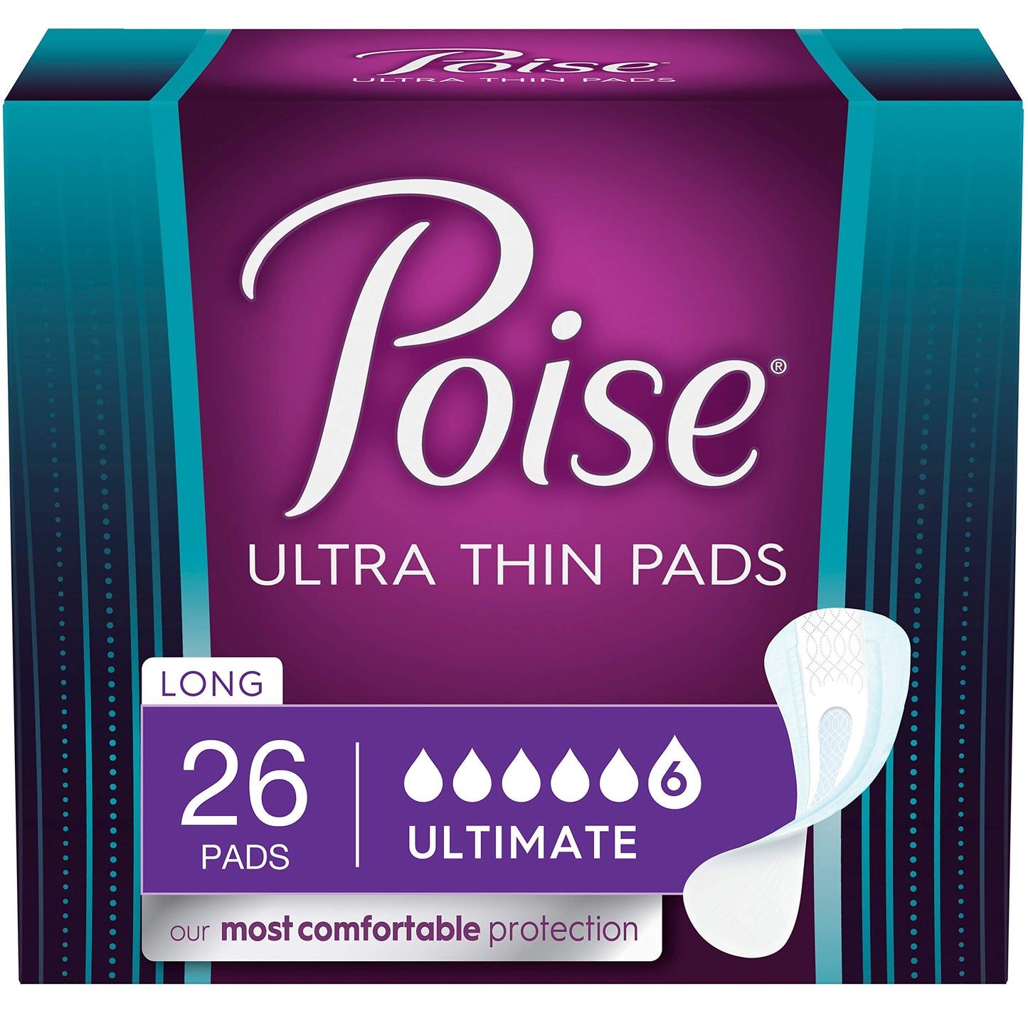 Poise Ultra Thin Long lenth Incontinence & Postpartum Pads - Ultimate Absorbency - 26 Count