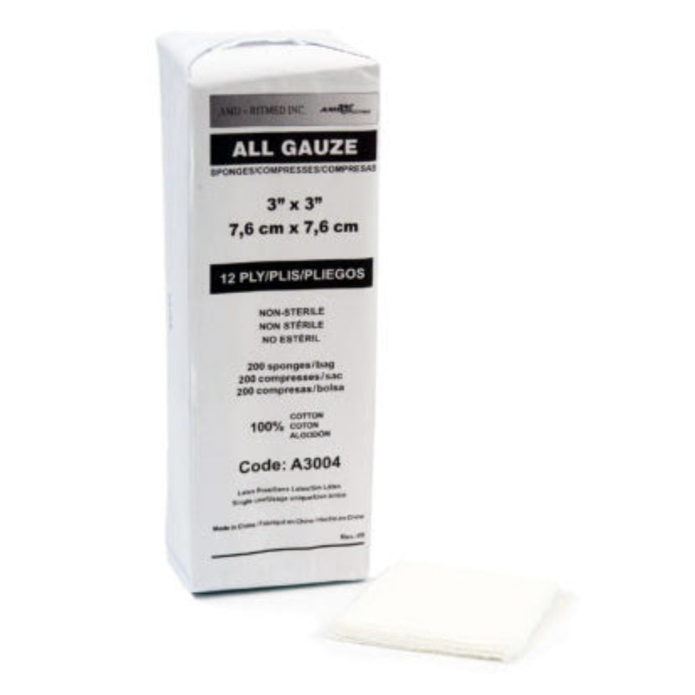 Ritmed® Premium Cotton Gauze Sponges, Non-Sterile, 12-ply, 3" x 3" (Pkg 200 pcs)