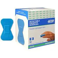 50Ea/Bx  Fingertip Fabric Metal-Detectable Bandages (4.4Cm X 7.6Cm) Blue