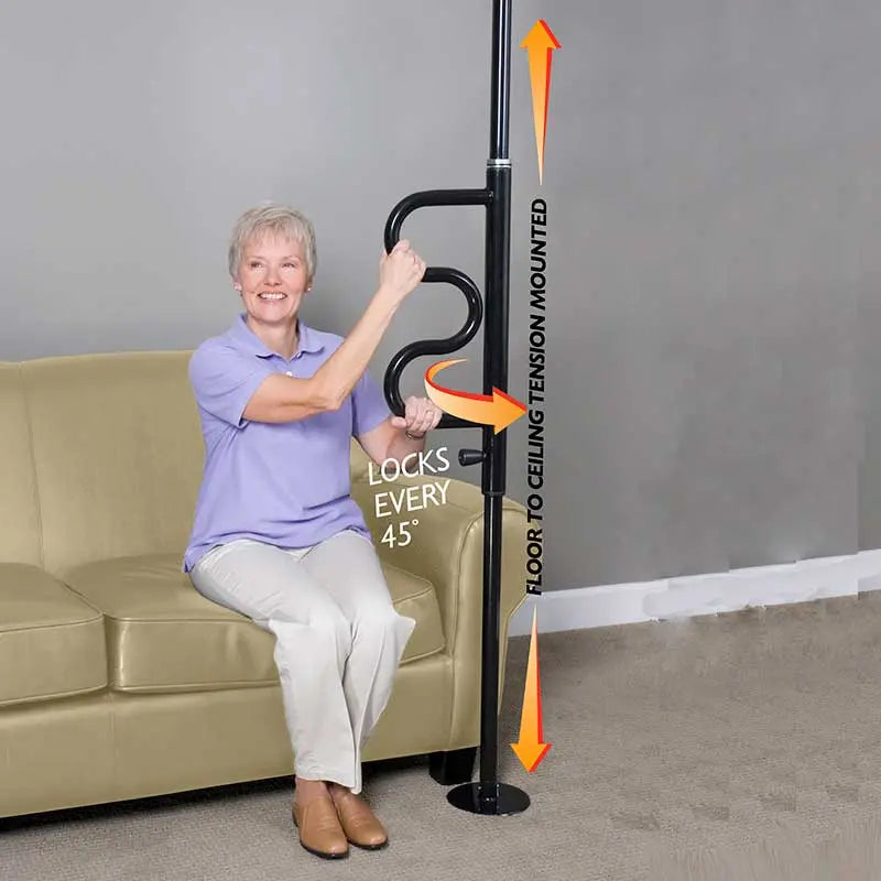 Standers Security Pole And Curved Grab Bar, Black (Non-Returnable) - Ea/1